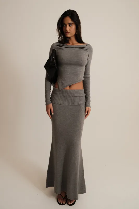Karlie Knit Maxi Skirt With Ribbed Waist - Charcoal Marle sold by Meshki