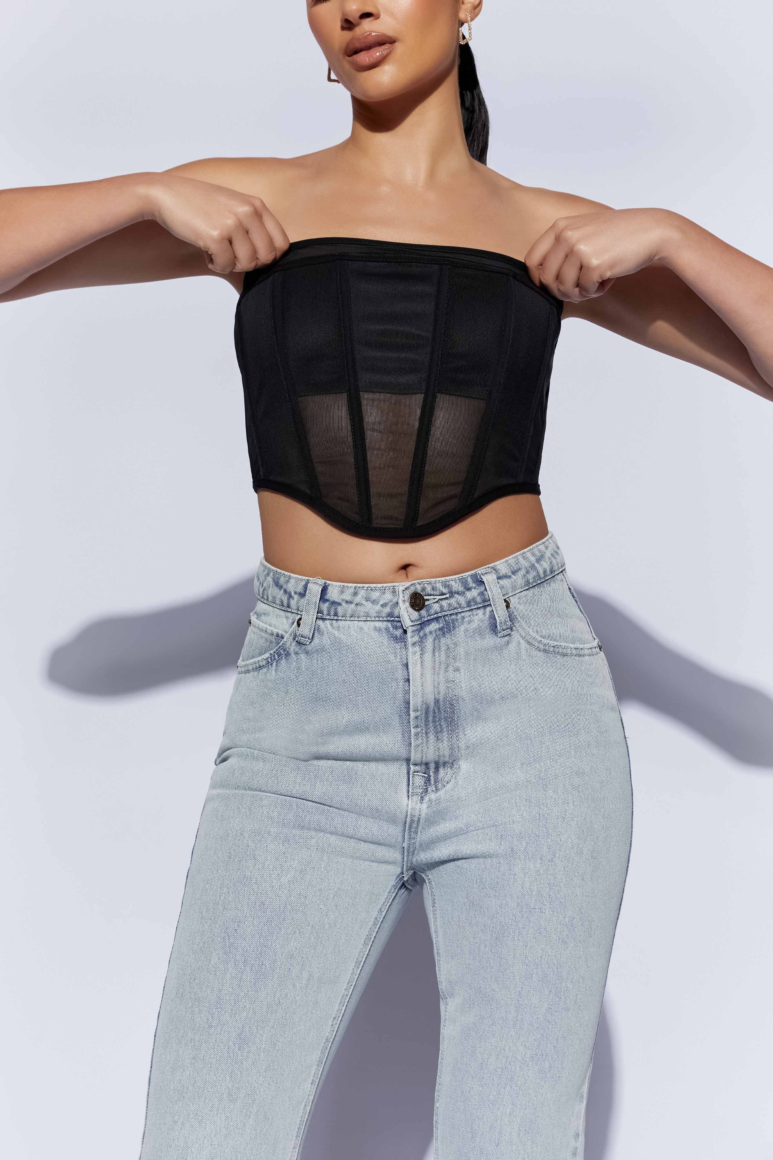 Helen Strapless Corset Bustier - Black sold by Meshki