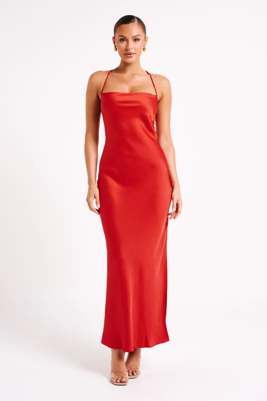 Sydney Straight Neck Slip Maxi Dress - Red sold by Meshki
