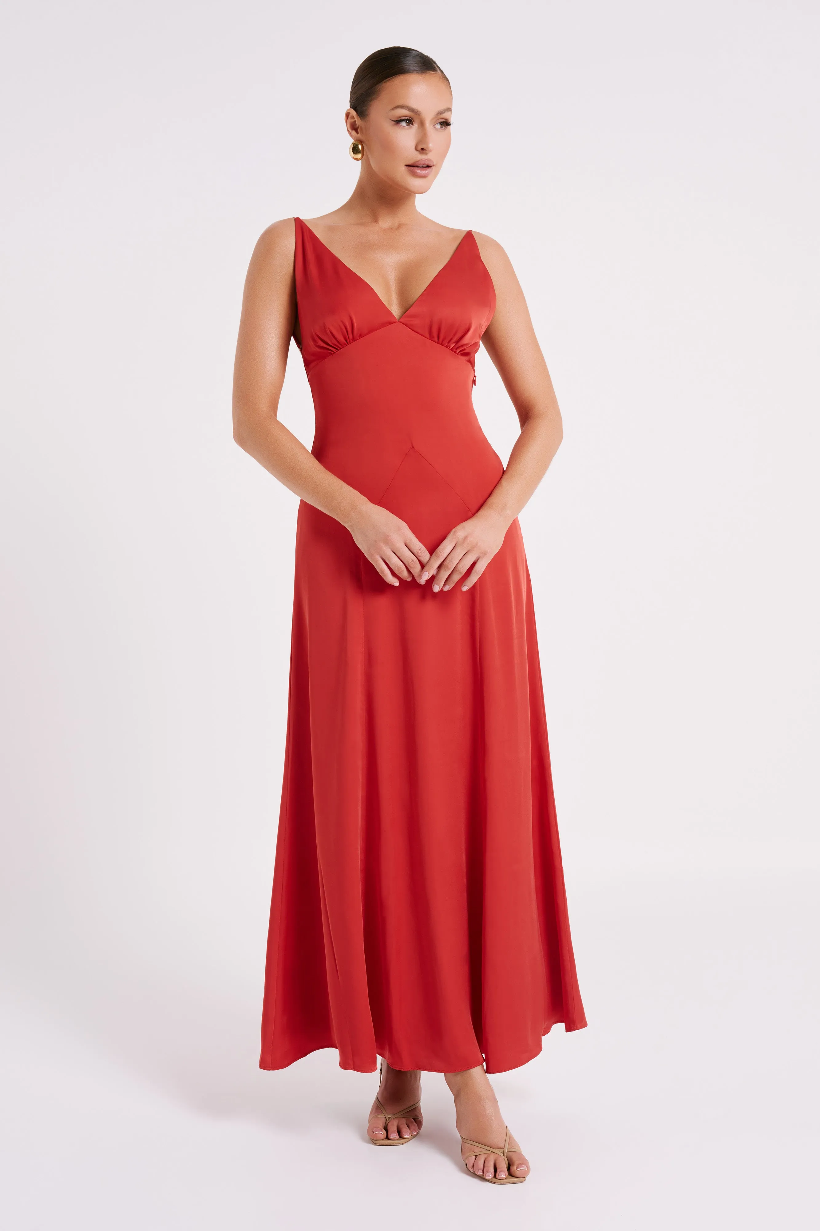 Kamala Low Back Satin Maxi Dress - Red sold by Meshki product image thumbnail 4