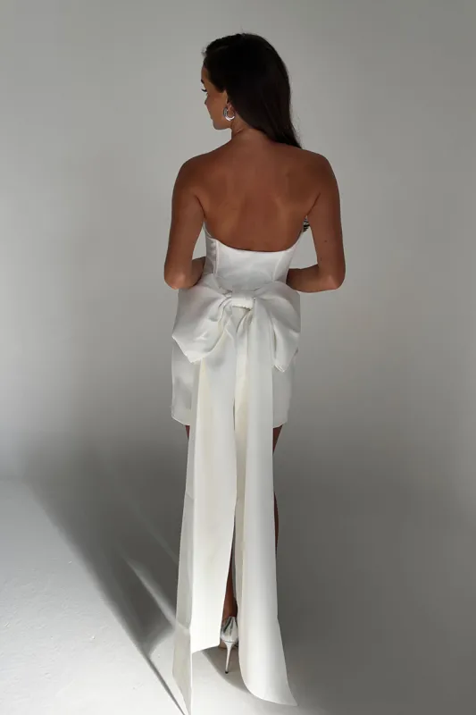 Meredith Strapless Bow Mini Dress - White sold by Meshki