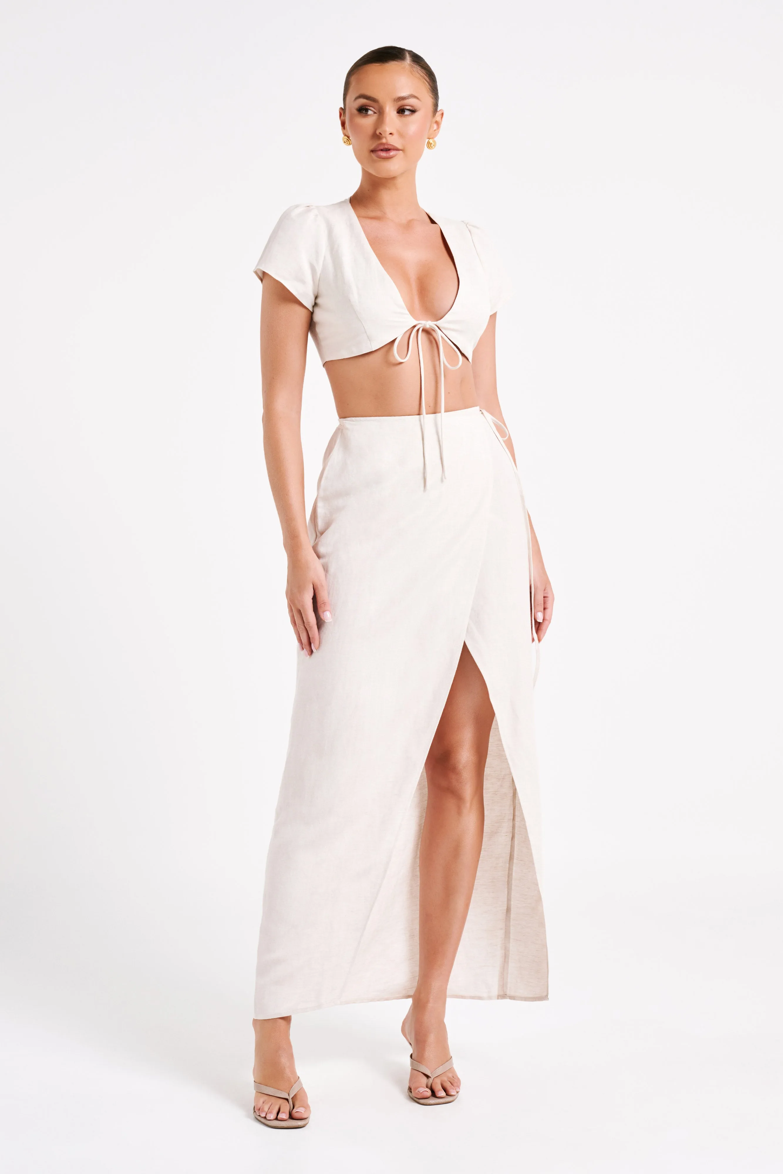 Fatima Linen Crop Top - Natural sold by Meshki product image thumbnail 4