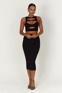 Charley Midi Skirt - Black sold by Meshki