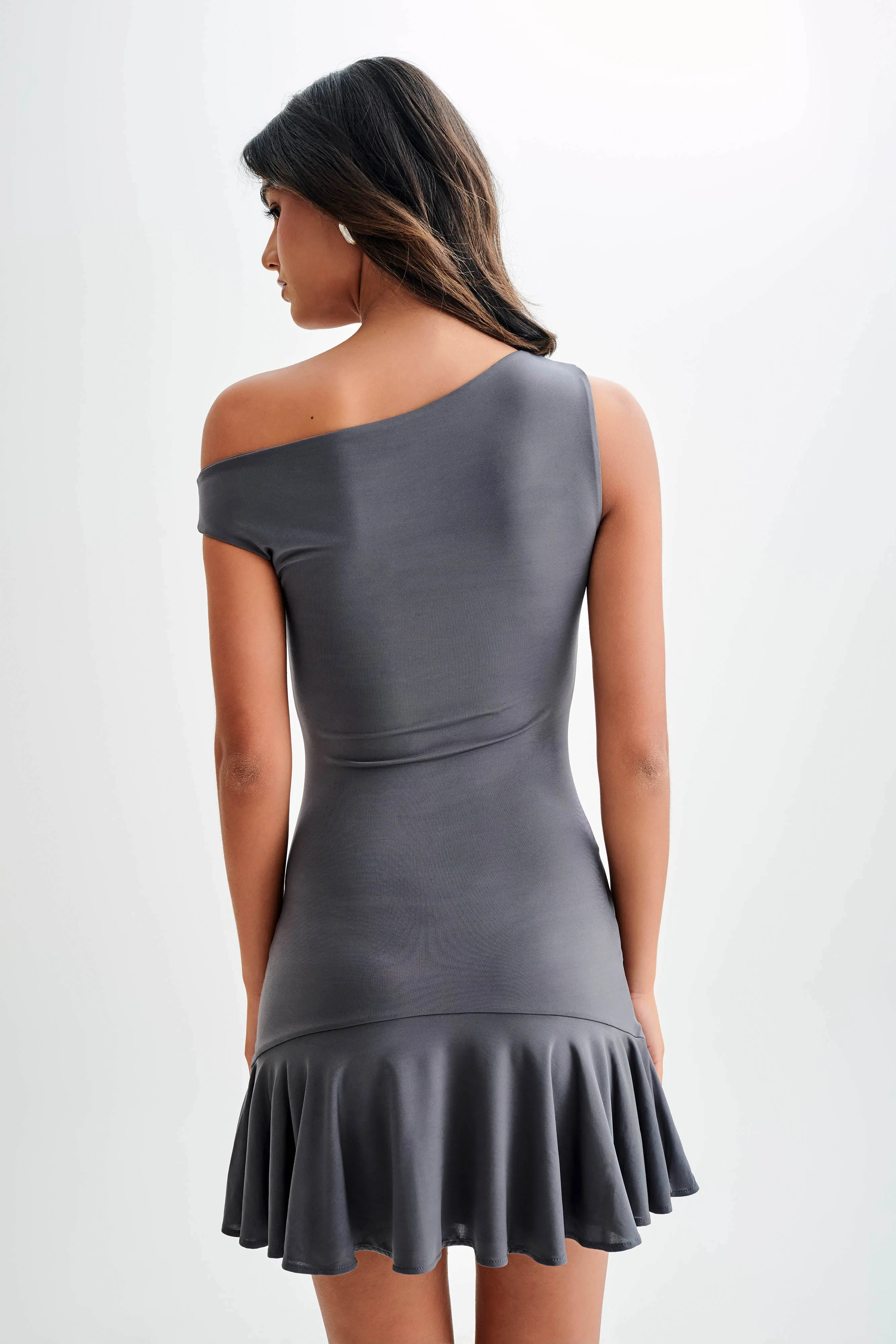 Irving Off Shoulder Slinky Mini Dress - Dark Charcoal sold by Meshki product image thumbnail 3