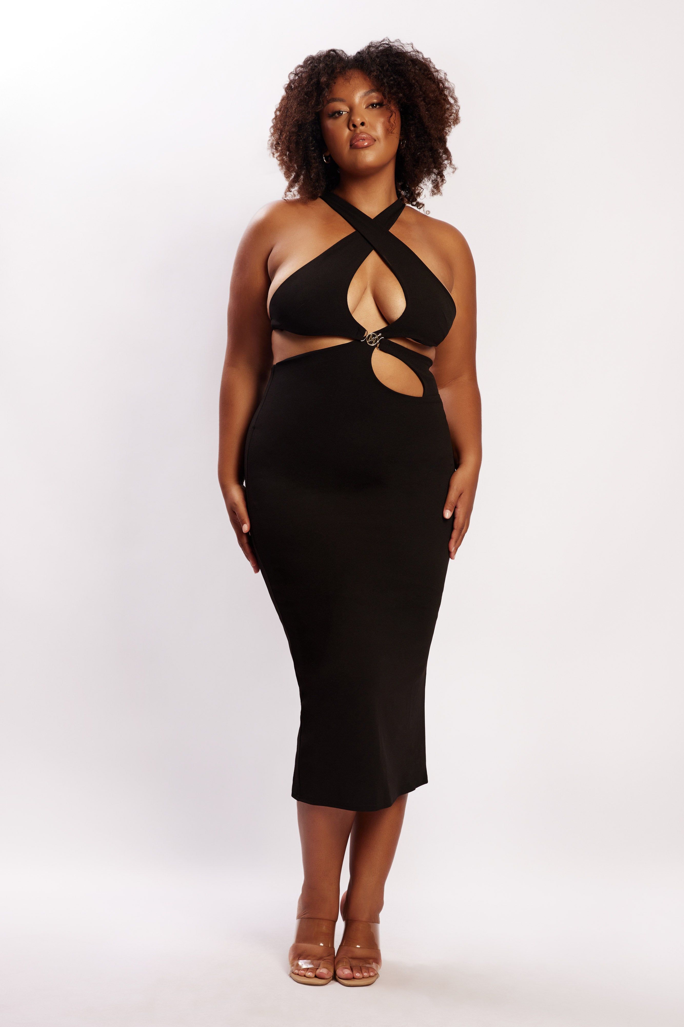 Briana Cut Out Midi Dress - Black sold by Meshki product image thumbnail 6