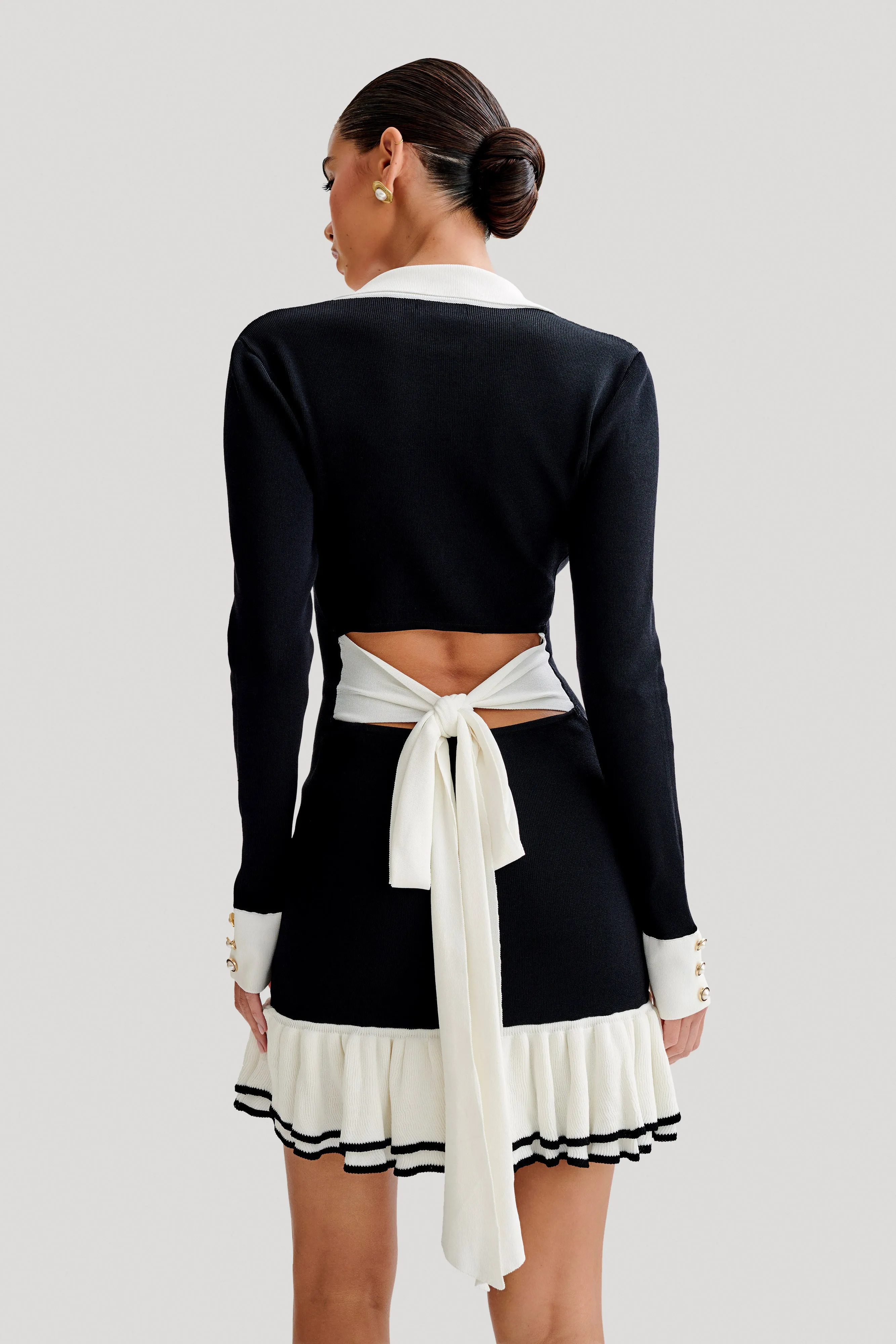 Pareesa Contrast Frill Mini Dress - Black sold by Meshki product image thumbnail 4
