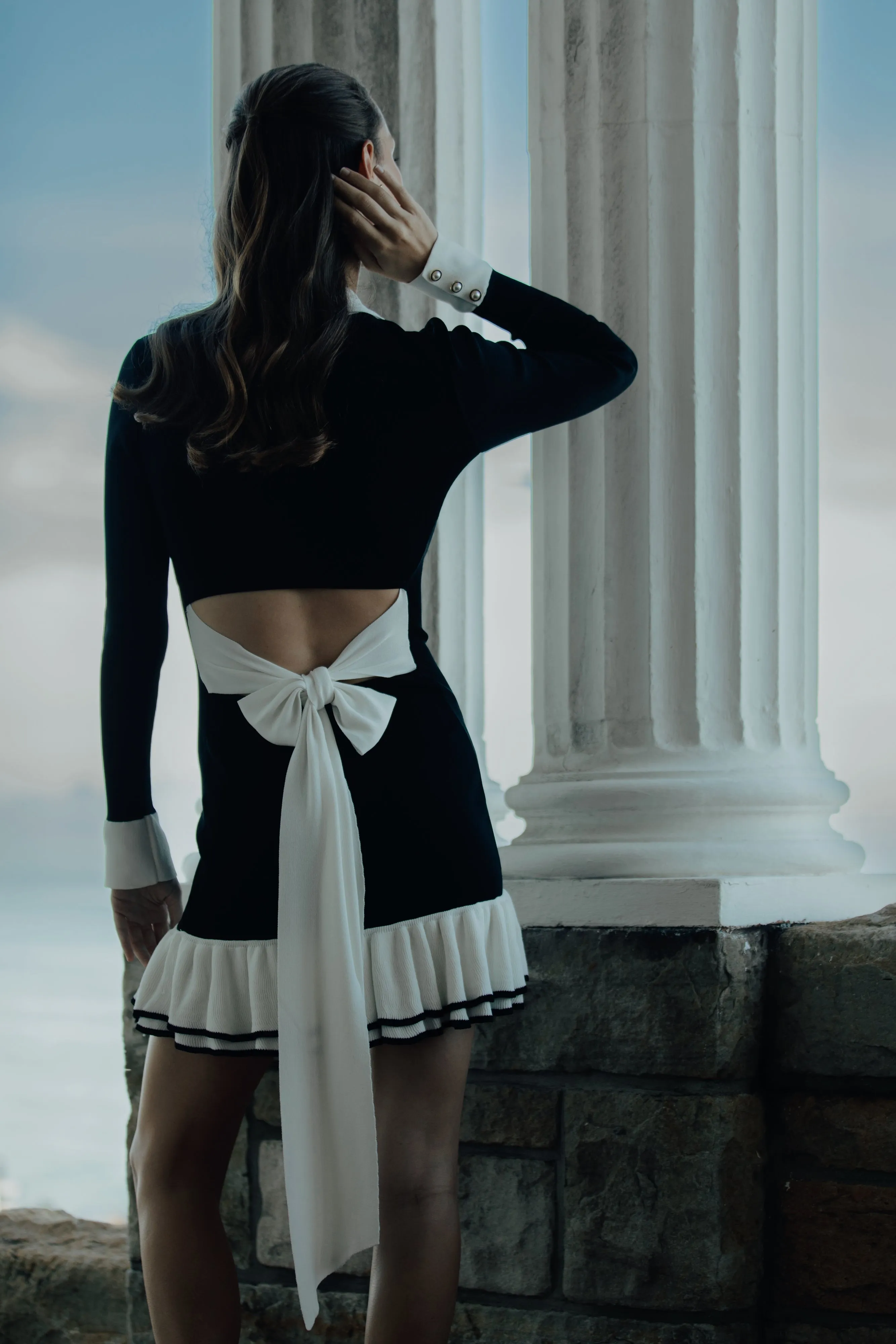 Pareesa Contrast Frill Mini Dress - Black sold by Meshki product image thumbnail 2