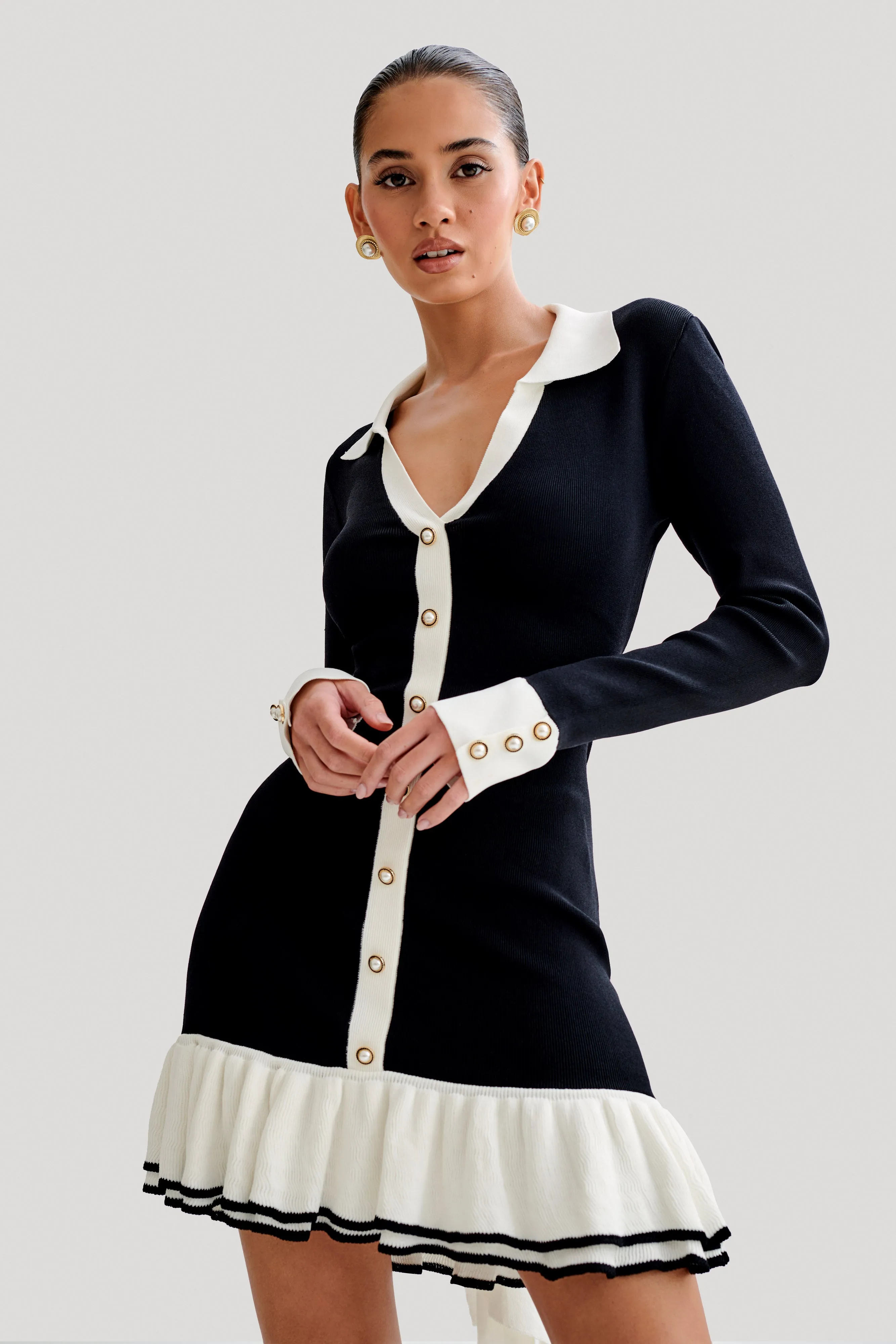 Pareesa Contrast Frill Mini Dress - Black sold by Meshki product image thumbnail 3