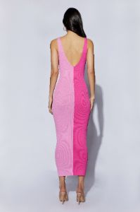 Jodie Two Tone V Neck Midi Dress - Multi Pink sold by Meshki