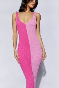 Jodie Two Tone V Neck Midi Dress - Multi Pink sold by Meshki