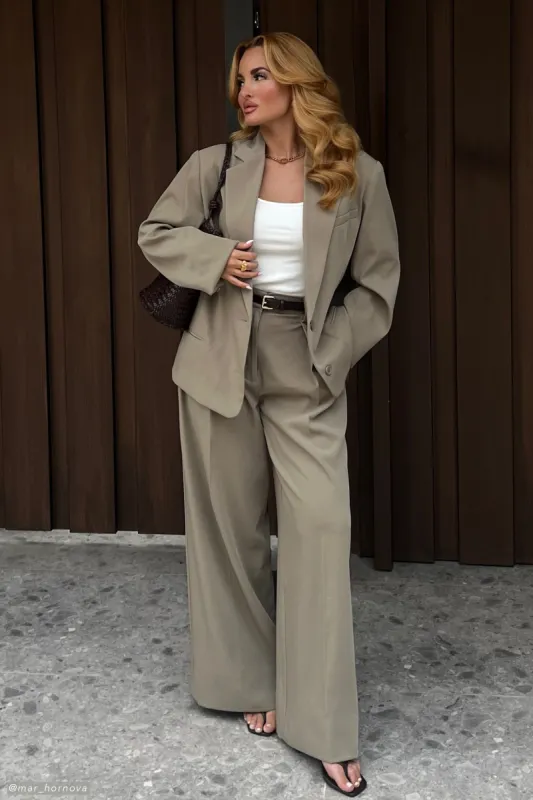 Jemima Straight Leg Pants - Olive sold by Meshki