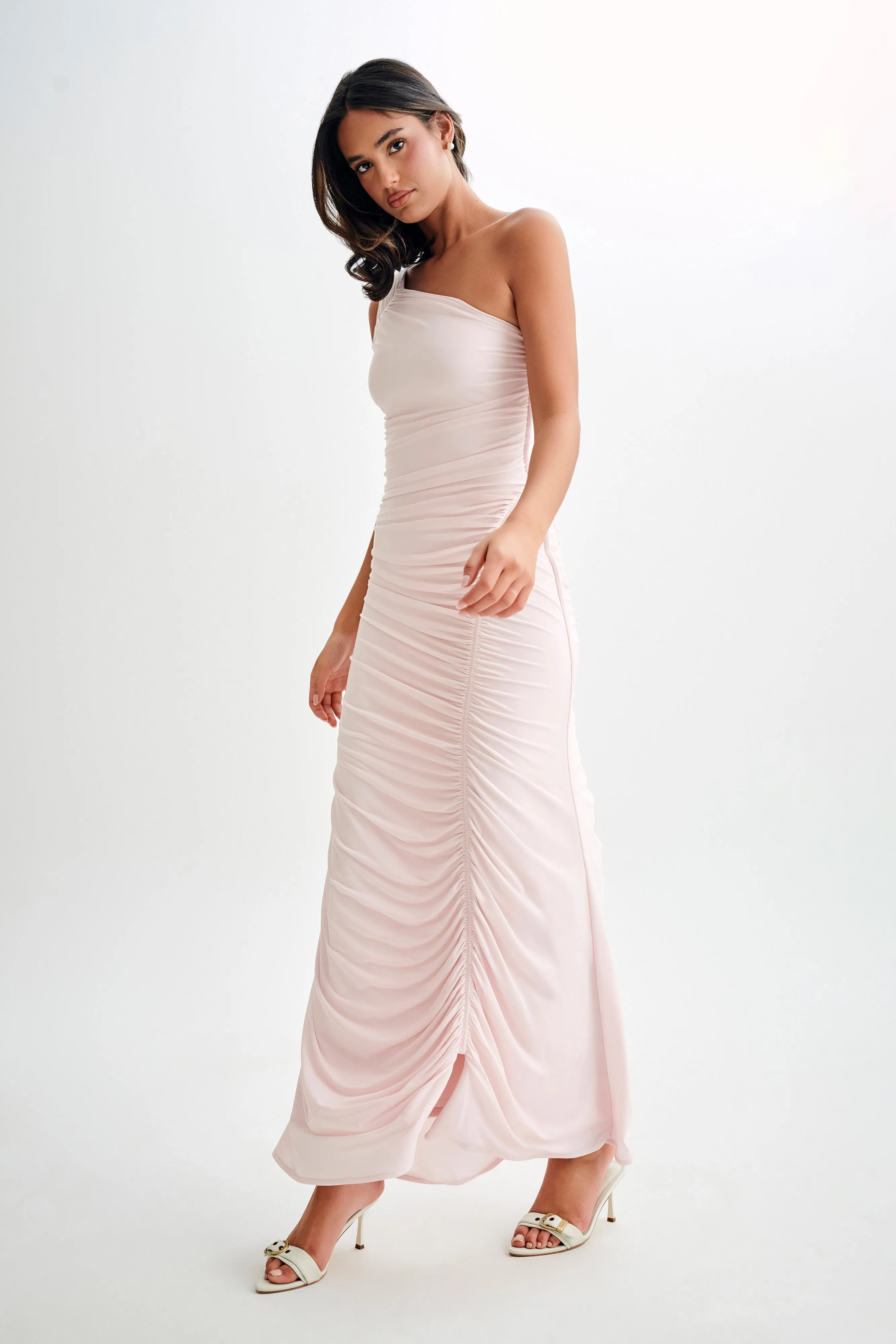 Capri Gathered Slinky Maxi Dress - Powder Pink sold by Meshki product image thumbnail 4