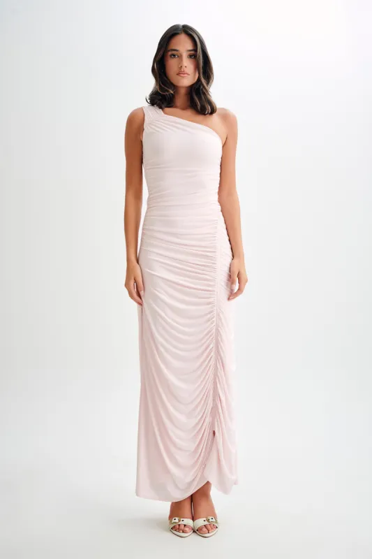 Capri Gathered Slinky Maxi Dress - Powder Pink sold by Meshki