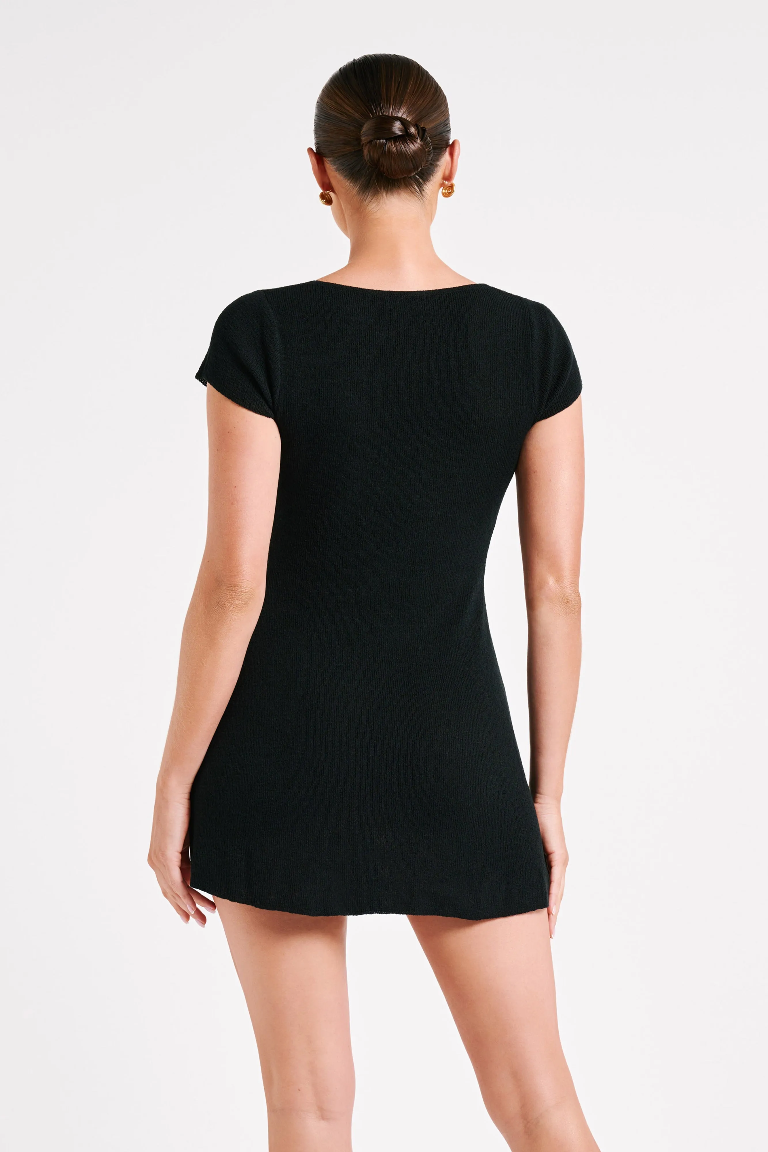 Paula Buttoned Knit Mini Dress - Black sold by Meshki product image thumbnail 2