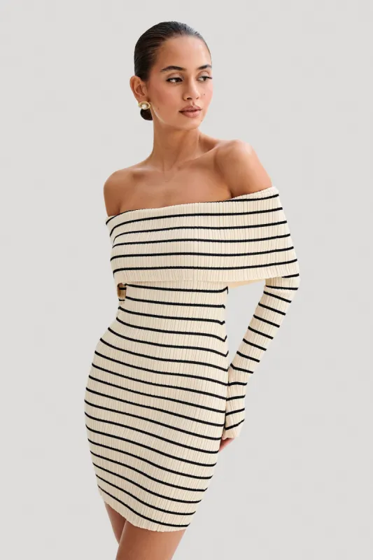 Dominica Off Shoulder Knit Mini Dress - Ivory sold by Meshki