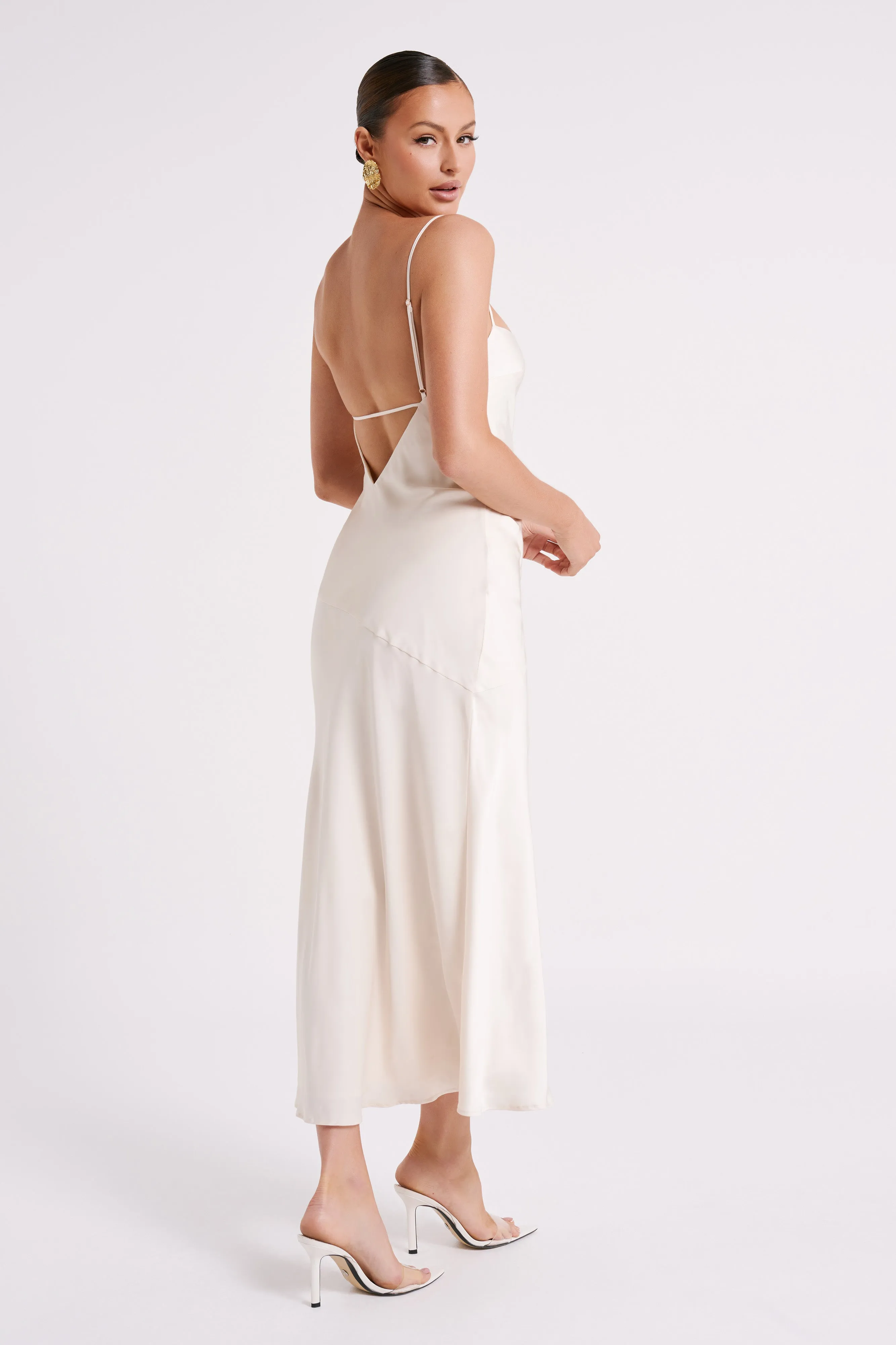 Brynlee Low Back Satin Maxi Dress - Sand sold by Meshki product image thumbnail 5