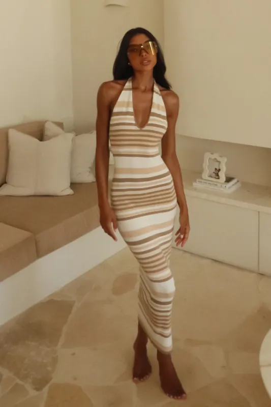 Brienne Stripe Maxi Dress - Cream sold by Meshki