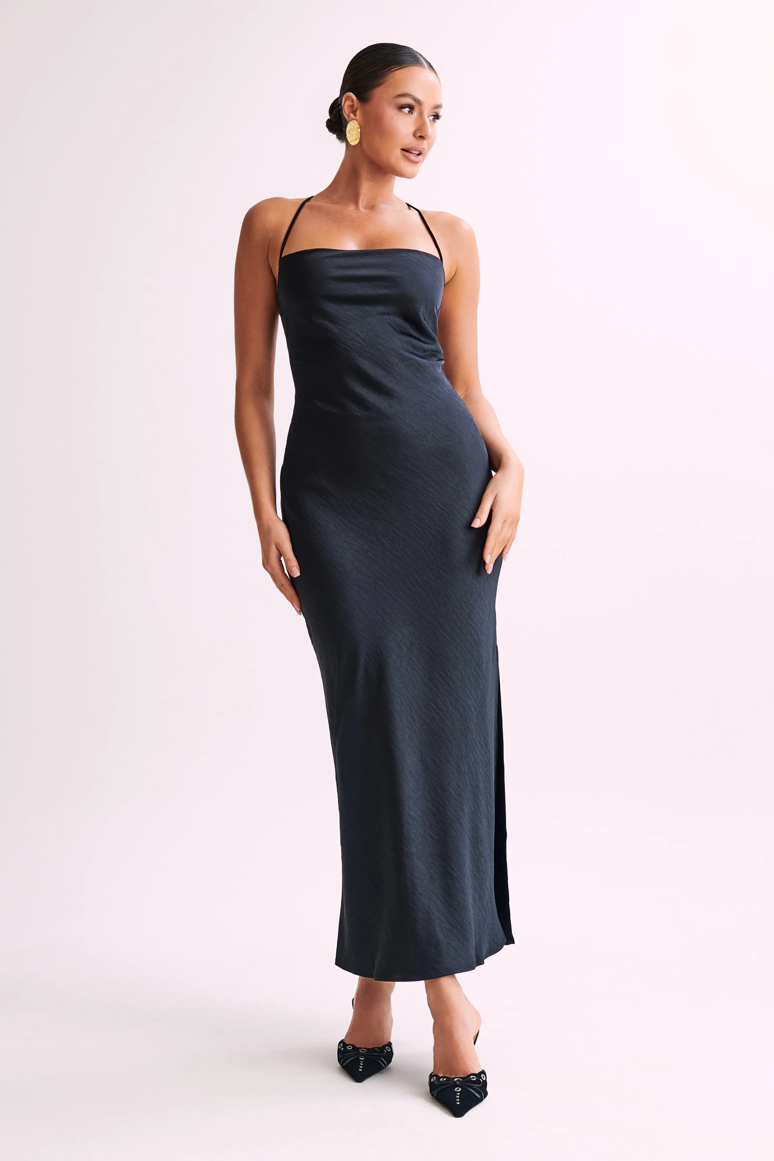 Sydney Straight Neck Slip Maxi Dress - Black sold by Meshki