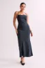 Sydney Straight Neck Slip Maxi Dress - Black sold by Meshki