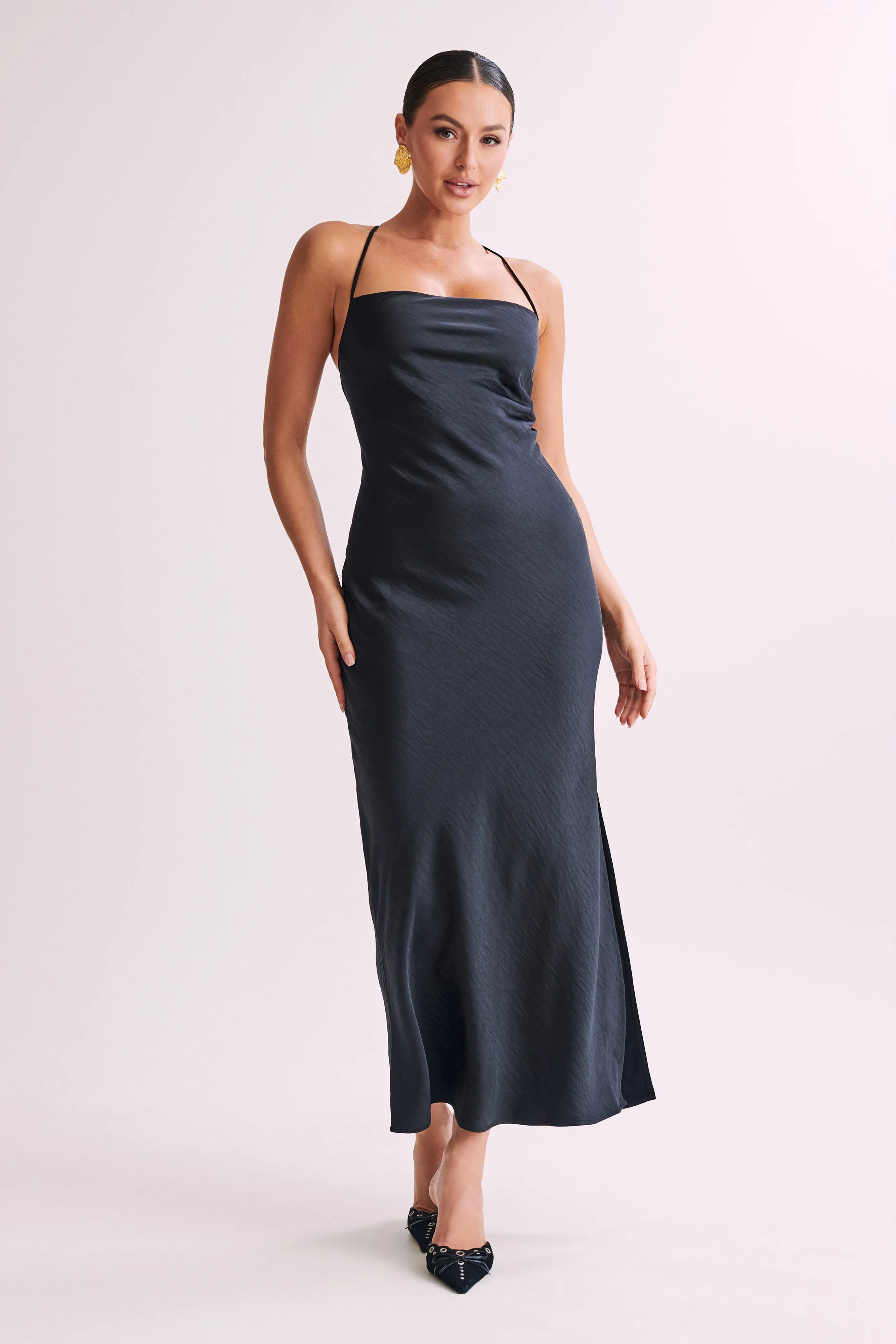 Sydney Straight Neck Slip Maxi Dress - Black sold by Meshki product image thumbnail 5