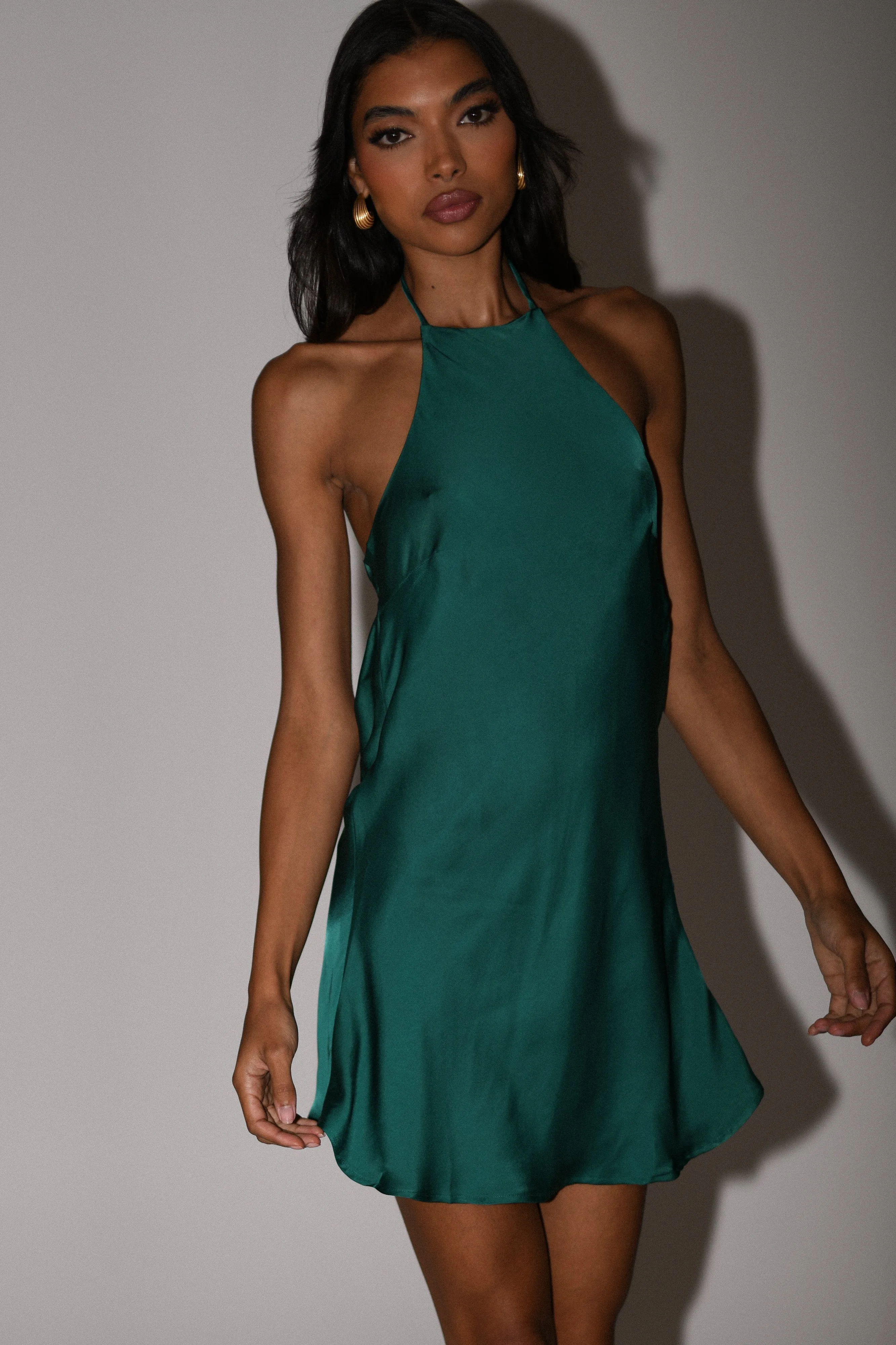 Atlas Satin Bow Mini Dress - Emerald sold by Meshki product image thumbnail 2
