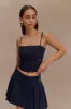 Angie Pleated Buckle Mini Skirt - Dark Navy sold by Meshki