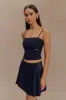 Angie Pleated Buckle Mini Skirt - Dark Navy sold by Meshki