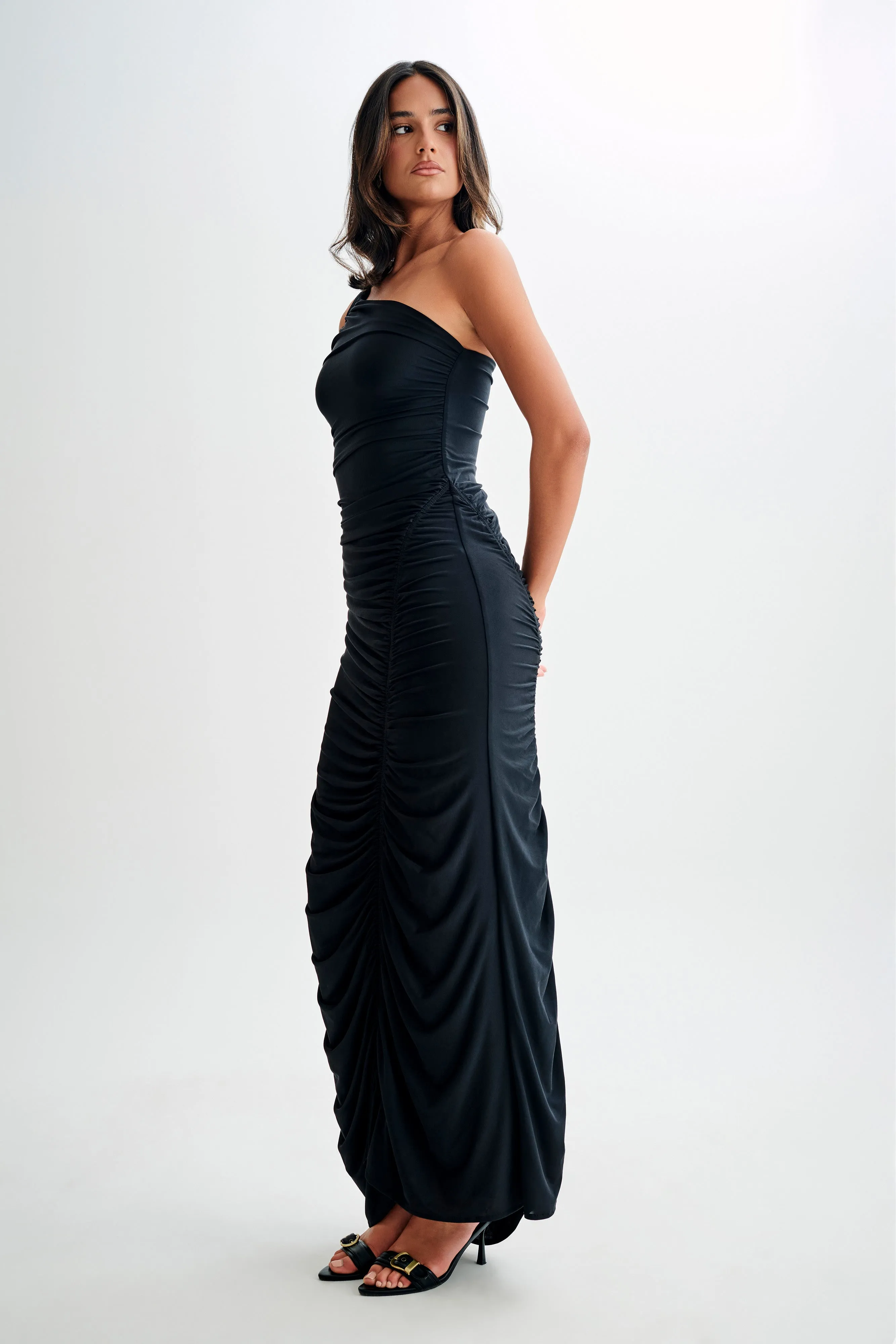 Capri Gathered Slinky Maxi Dress - Black sold by Meshki product image thumbnail 5