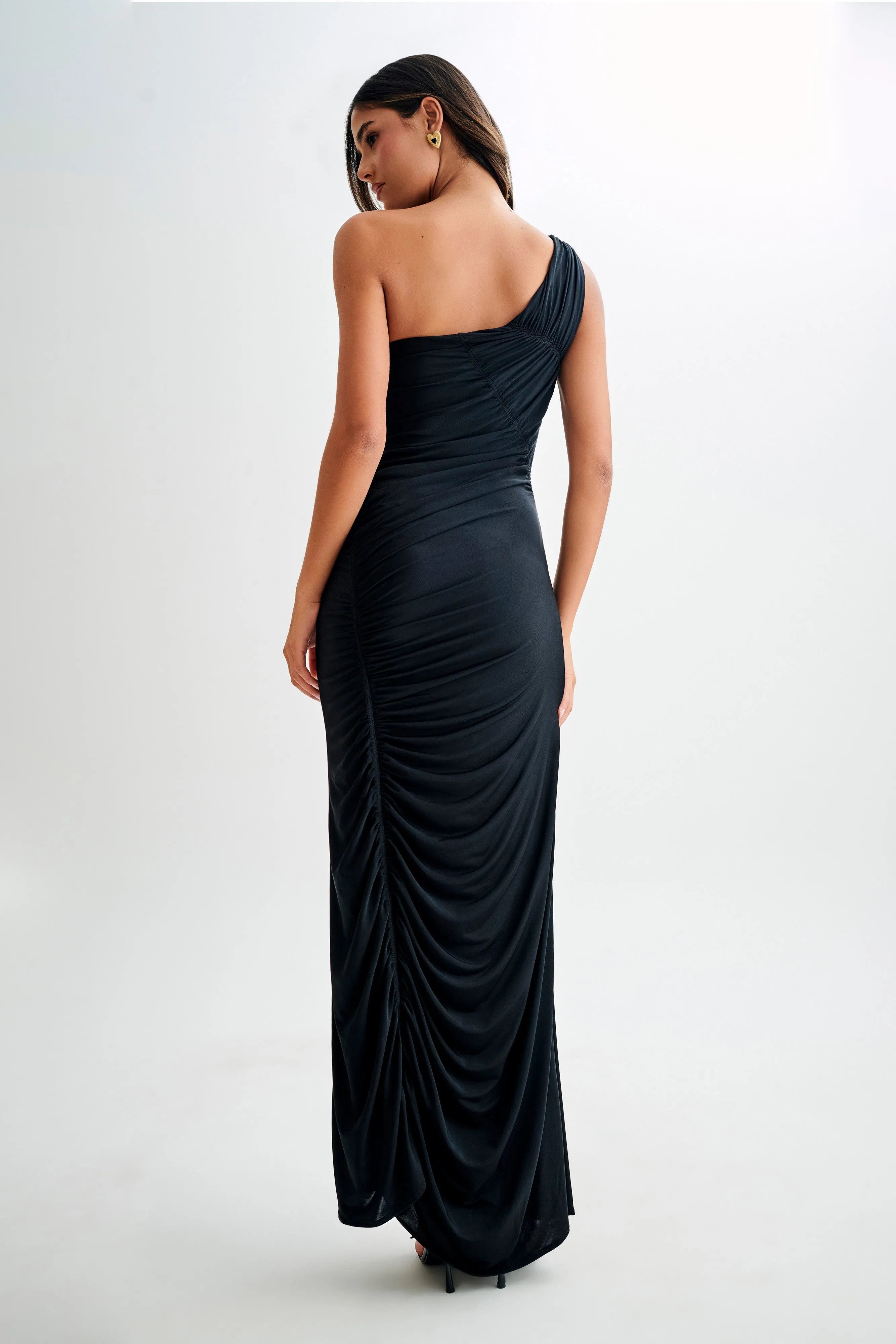 Capri Gathered Slinky Maxi Dress - Black sold by Meshki product image thumbnail 2