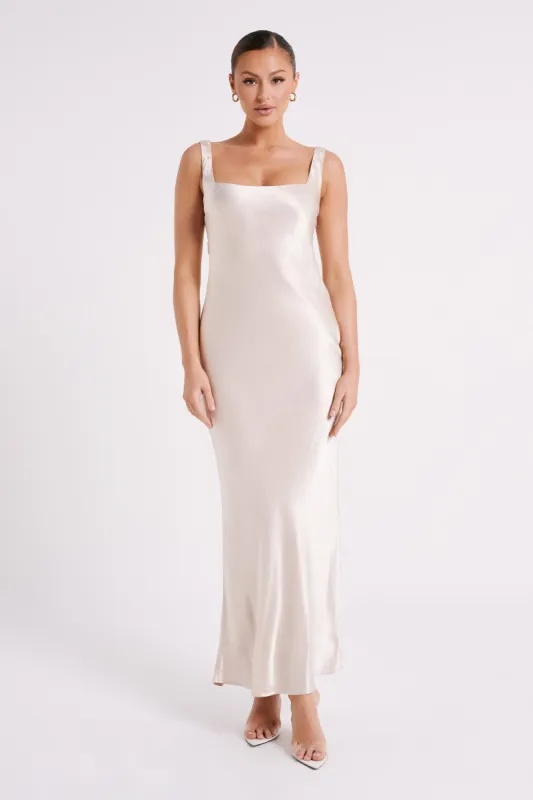 Ensley Satin Maxi Dress - Champagne sold by Meshki