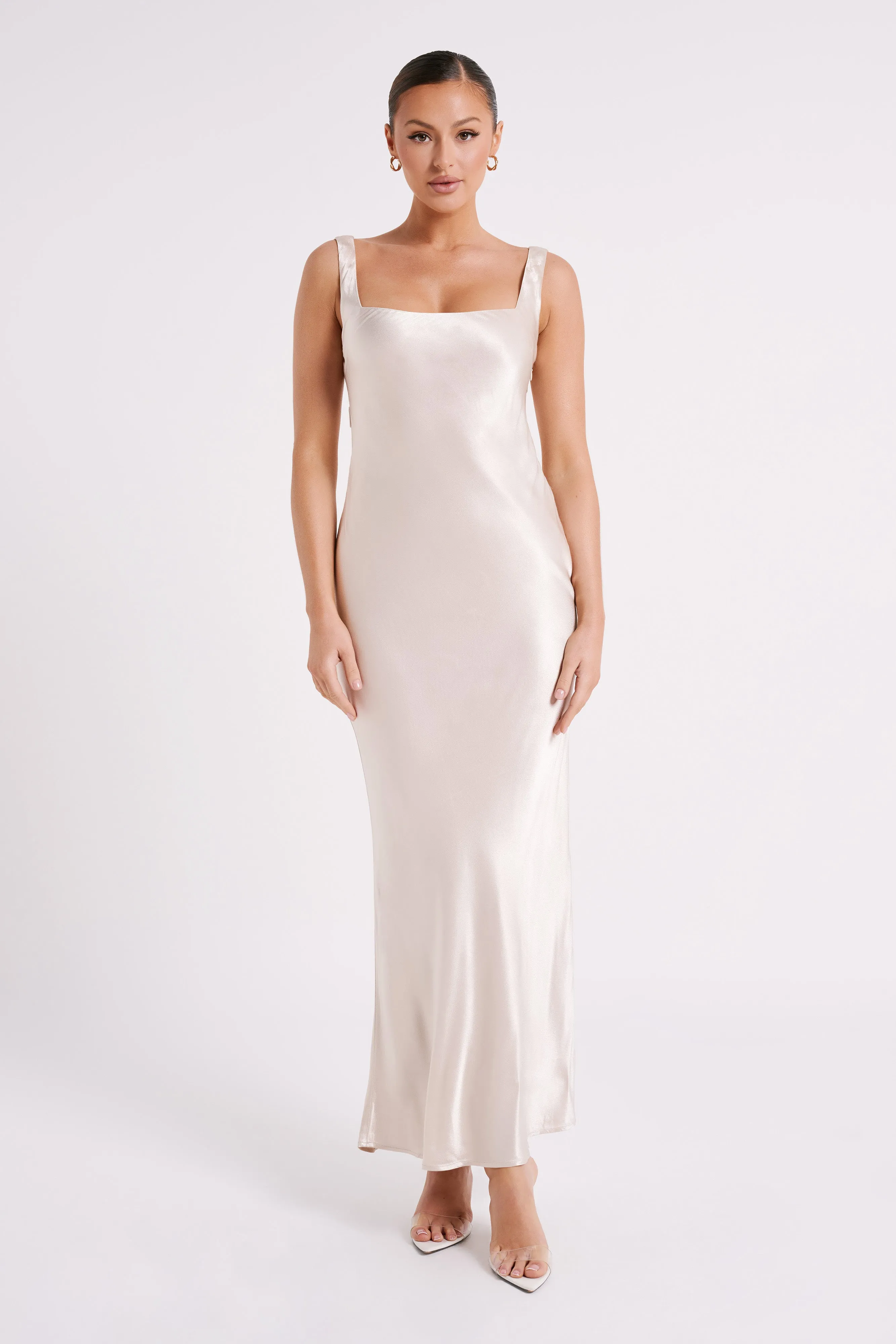 Ensley Satin Maxi Dress - Champagne sold by Meshki