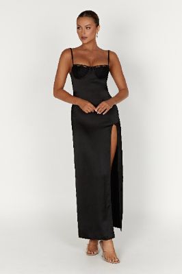 Zuleyka Satin Maxi Dress - Black sold by Meshki