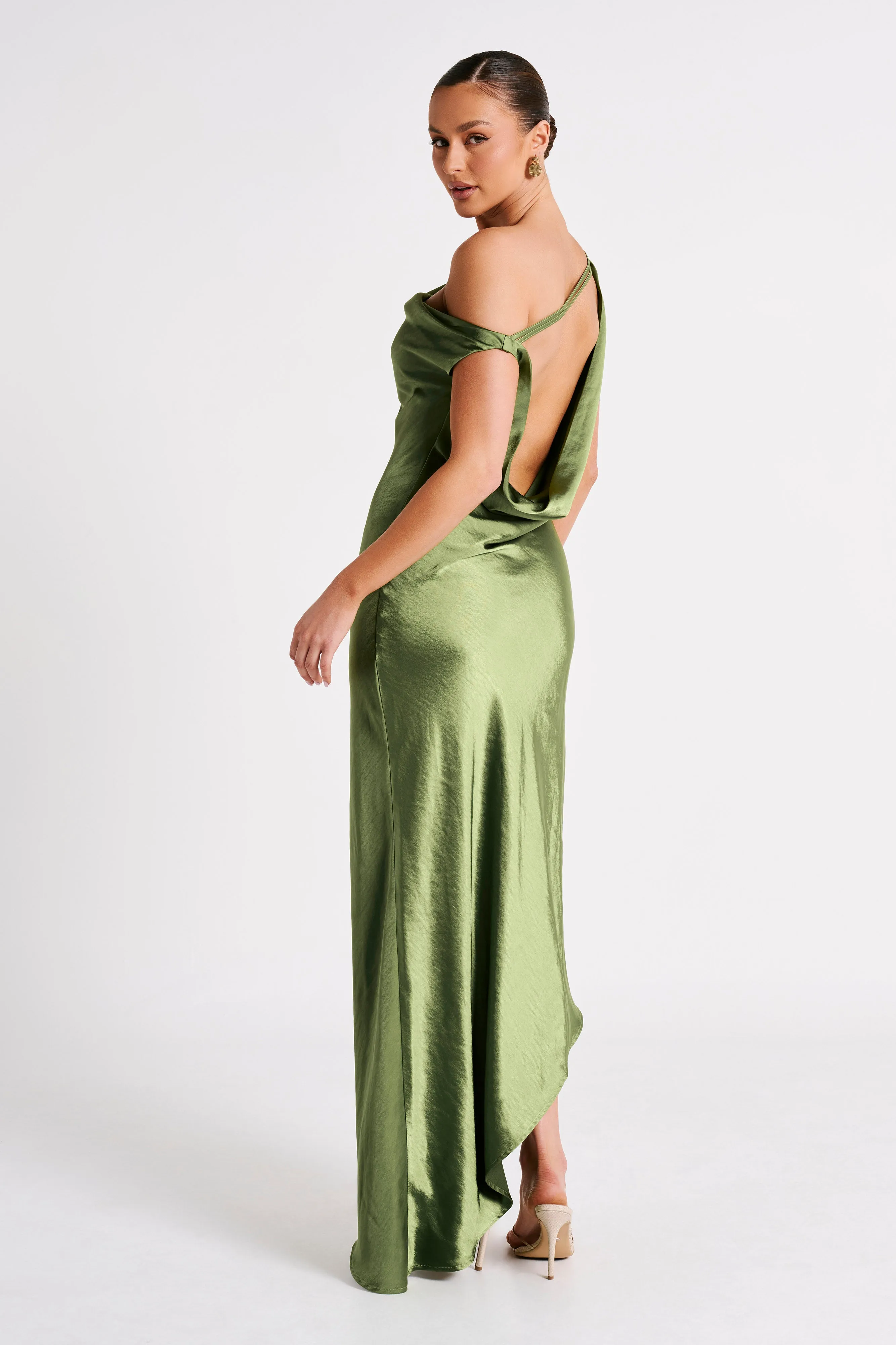 Yvette Slip Maxi Dress With Asymmetrical Hem - Emerald sold by Meshki product image thumbnail 4