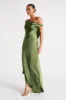 Yvette Slip Maxi Dress With Asymmetrical Hem - Emerald sold by Meshki