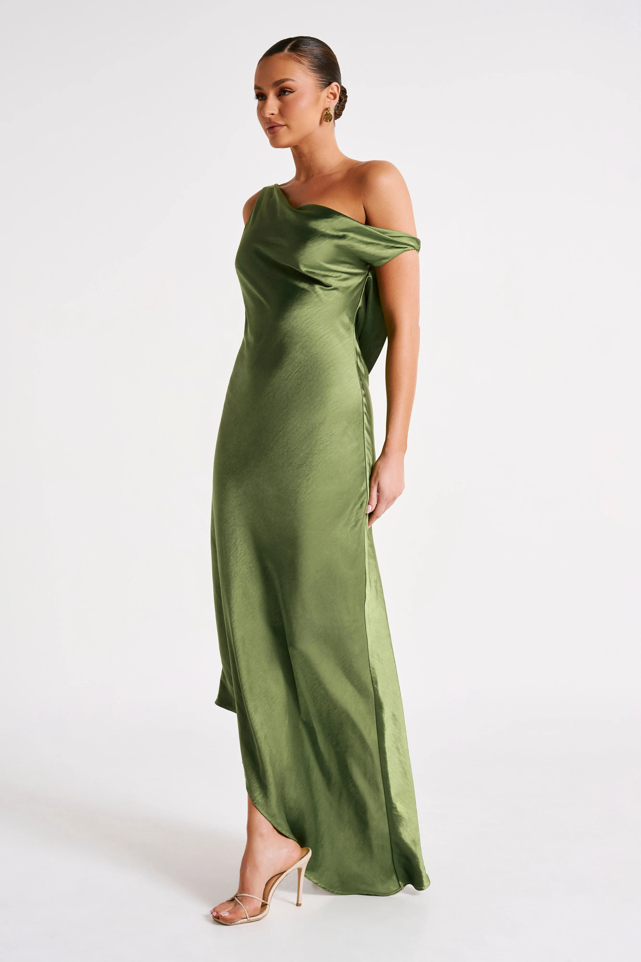 Yvette Slip Maxi Dress With Asymmetrical Hem - Emerald sold by Meshki product image thumbnail 5