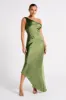 Yvette Slip Maxi Dress With Asymmetrical Hem - Emerald sold by Meshki