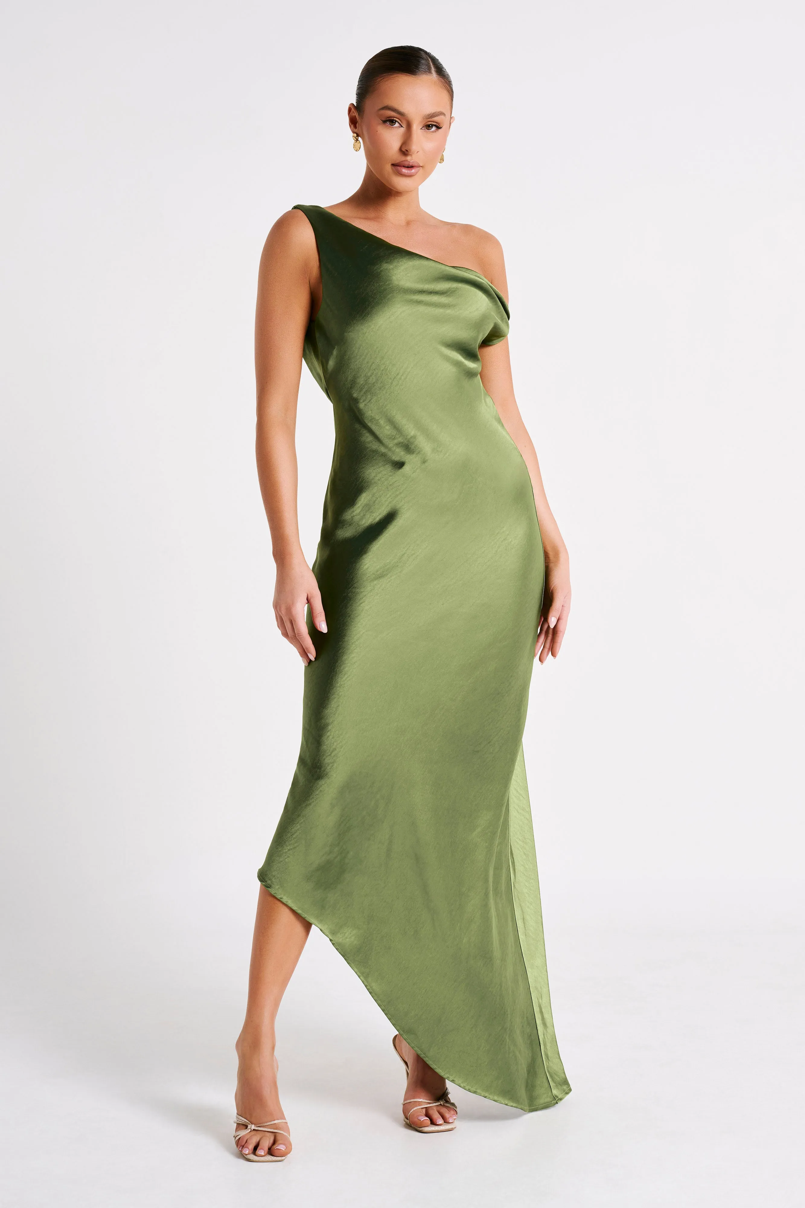 Yvette Slip Maxi Dress With Asymmetrical Hem - Emerald sold by Meshki product image thumbnail 2