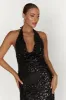 Nicola Plunge Neck Sequin Maxi Dress - Black sold by Meshki