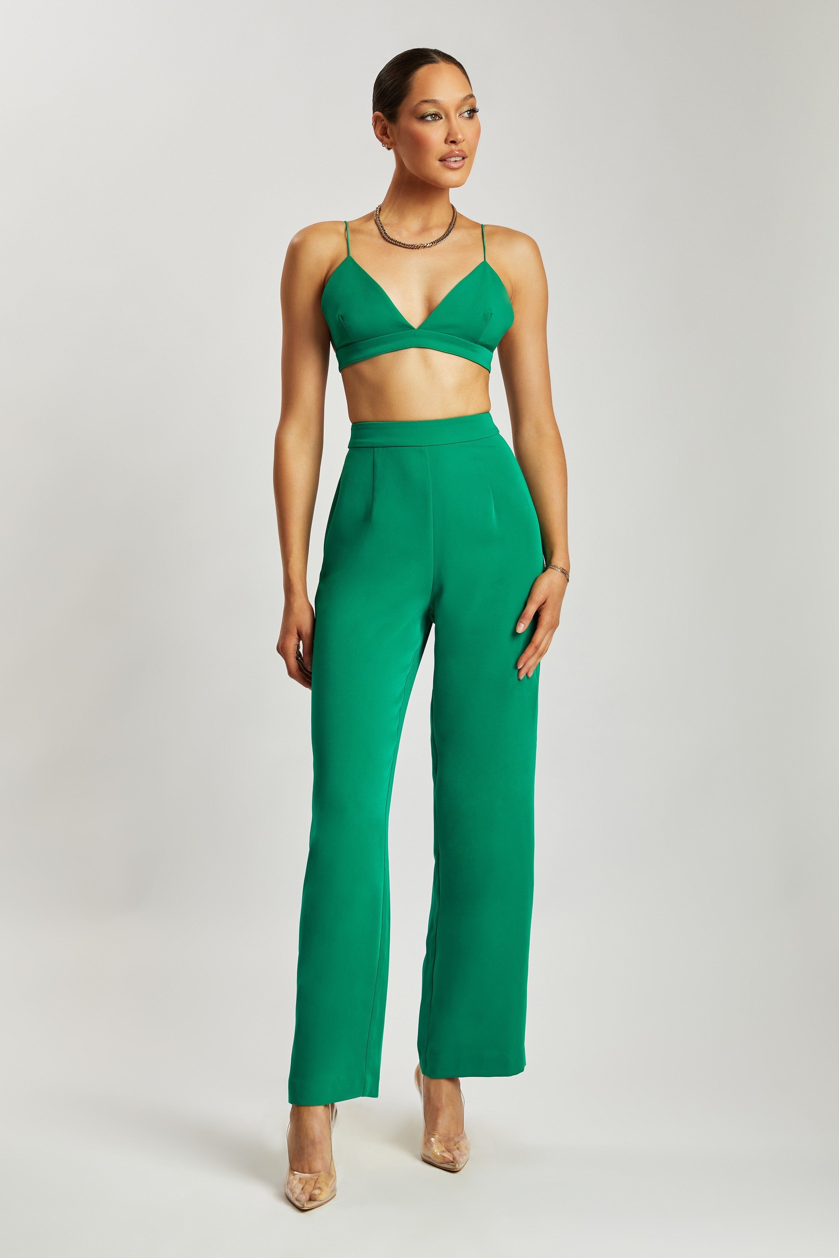 Saskia Straight Leg Trousers - Bottle Green sold by Meshki product image thumbnail 3