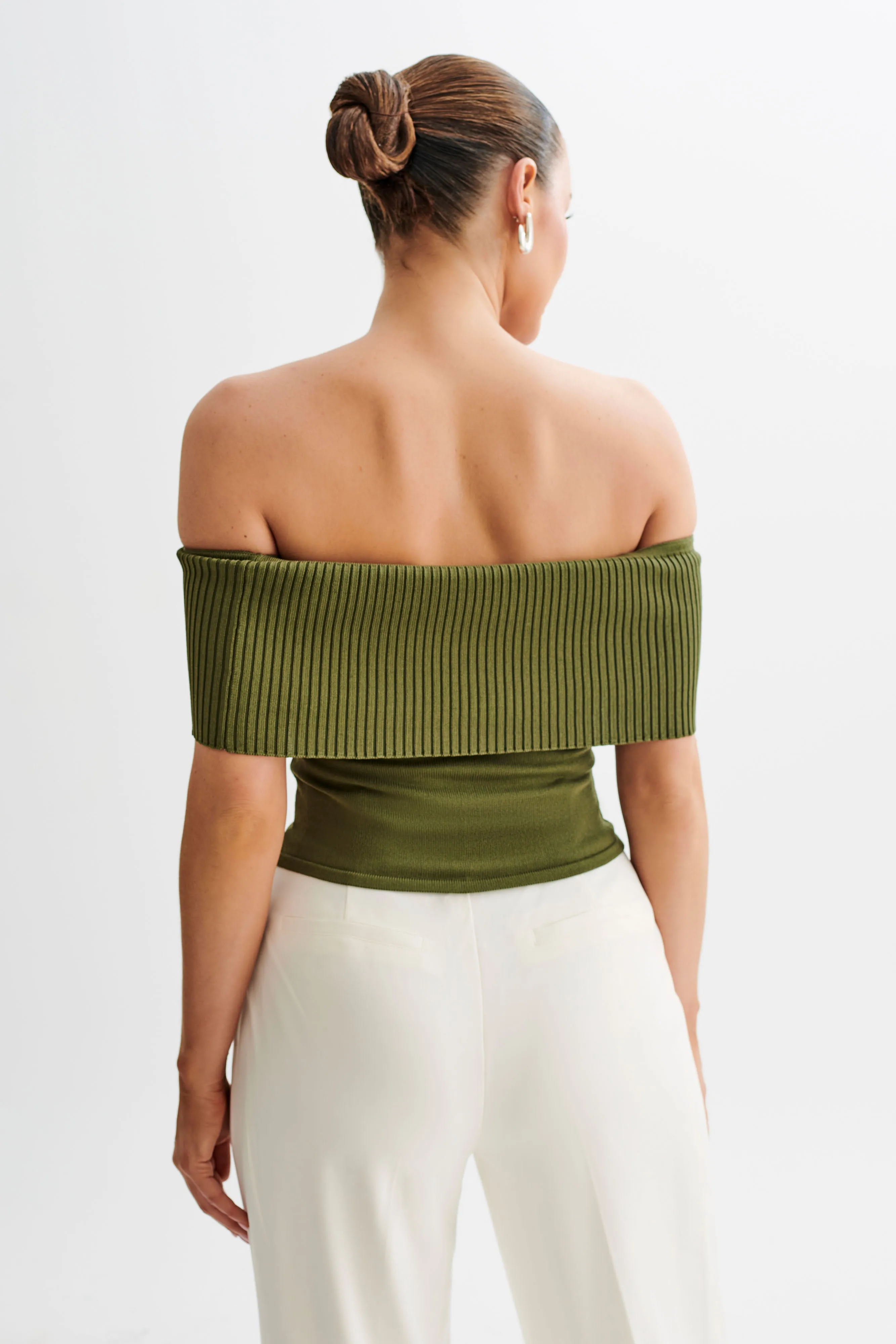 Susanna Off Shoulder Knit Top - Military Olive sold by Meshki product image thumbnail 3