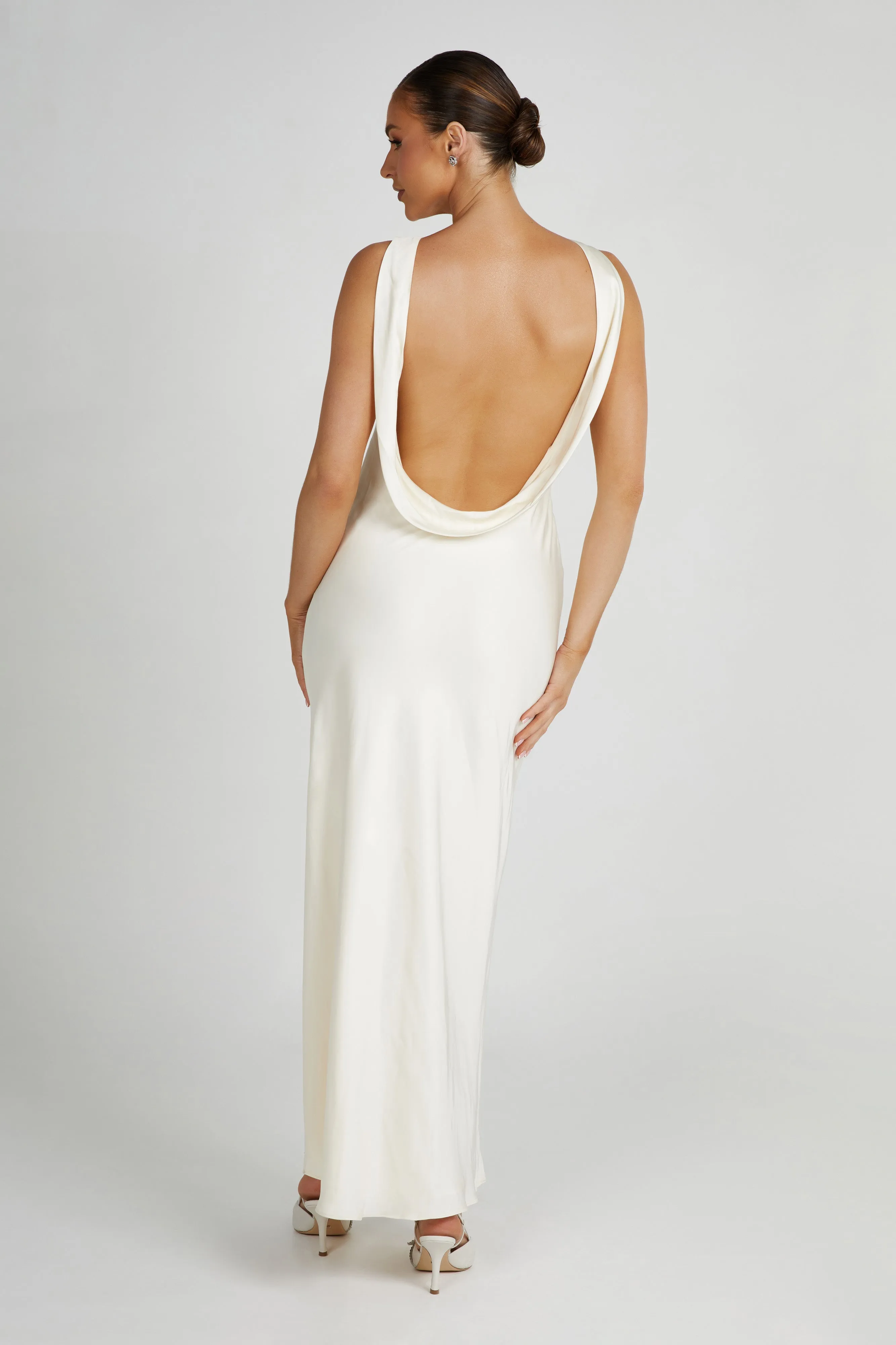 Gemima Satin Maxi Dress With Split - Ivory sold by Meshki product image thumbnail 2