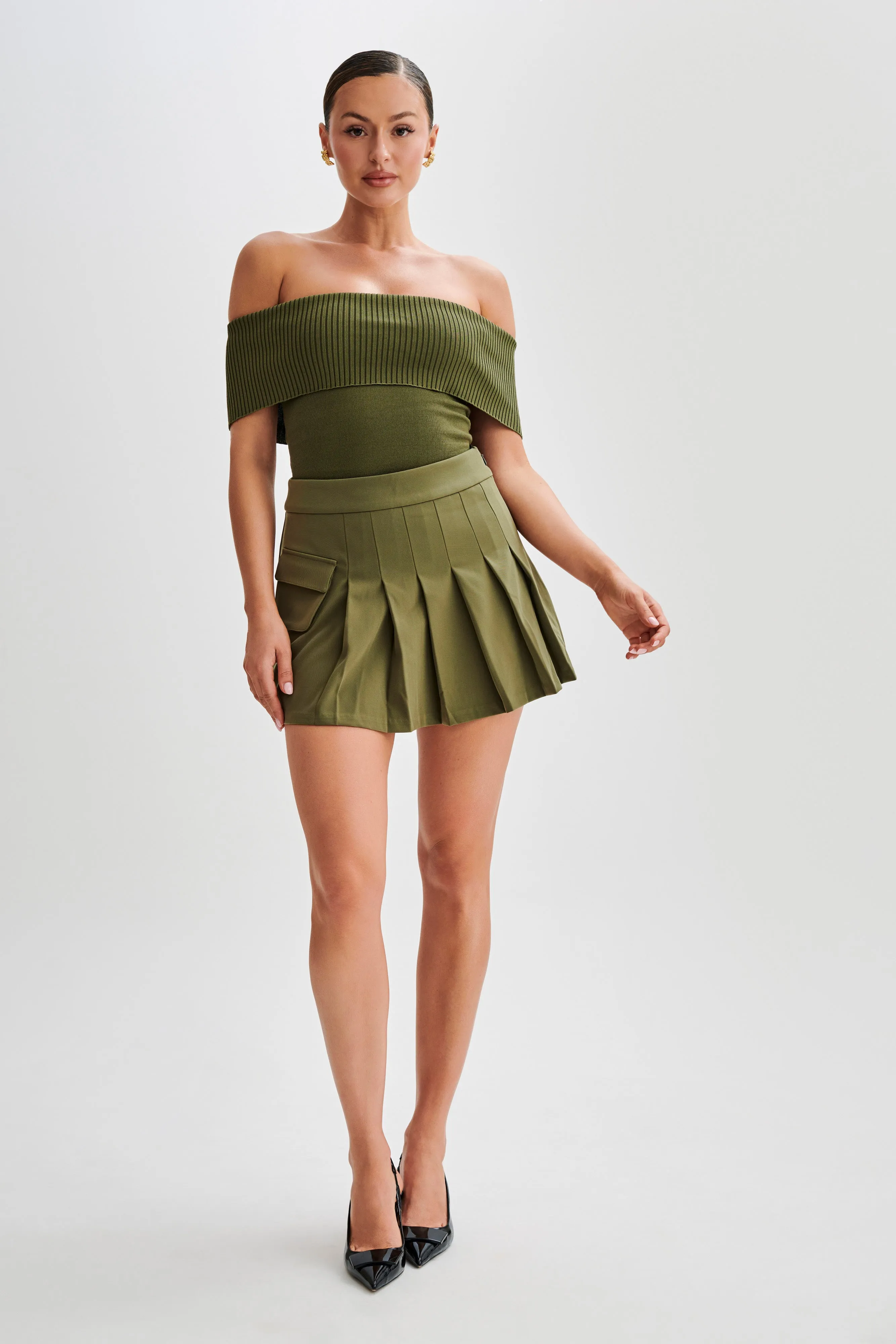 Susanna Off Shoulder Knit Top - Military Olive sold by Meshki product image thumbnail 5
