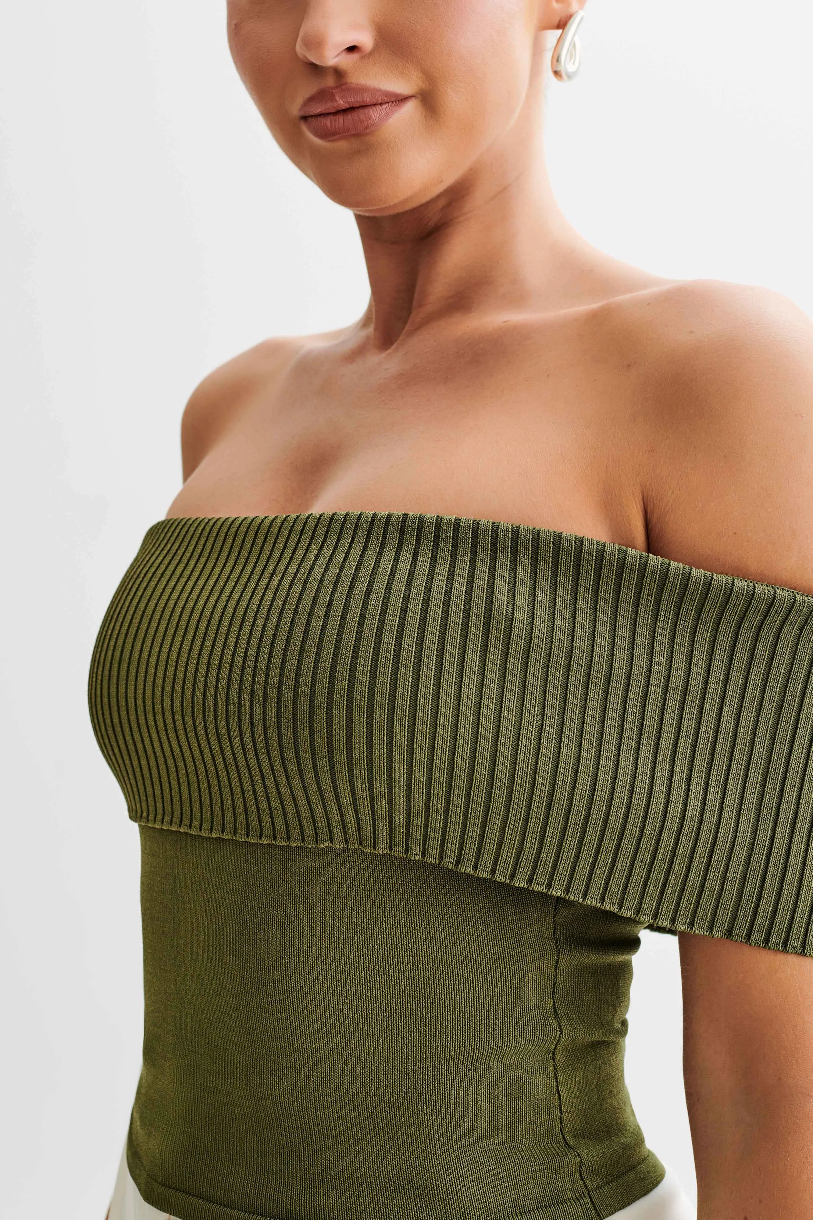 Susanna Off Shoulder Knit Top - Military Olive sold by Meshki product image thumbnail 2