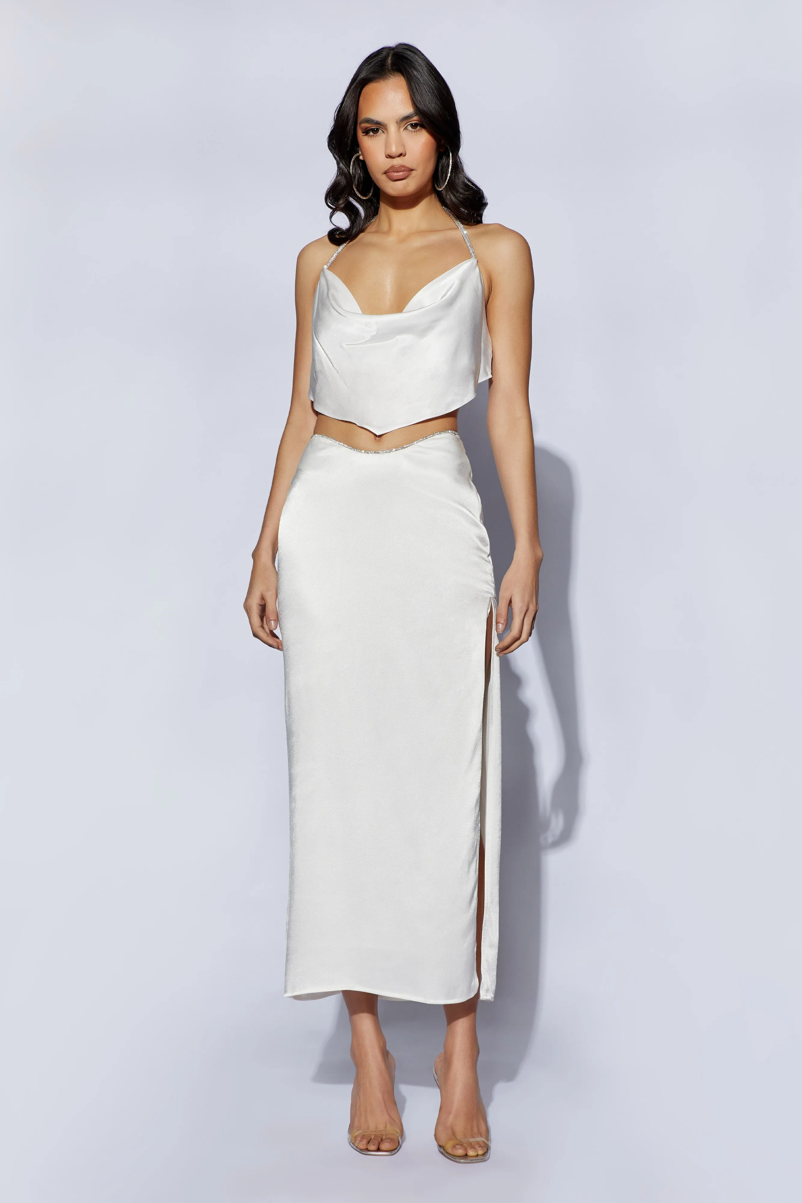 Christie Diamante Rope Cowl Neck Top - White sold by Meshki product image thumbnail 3