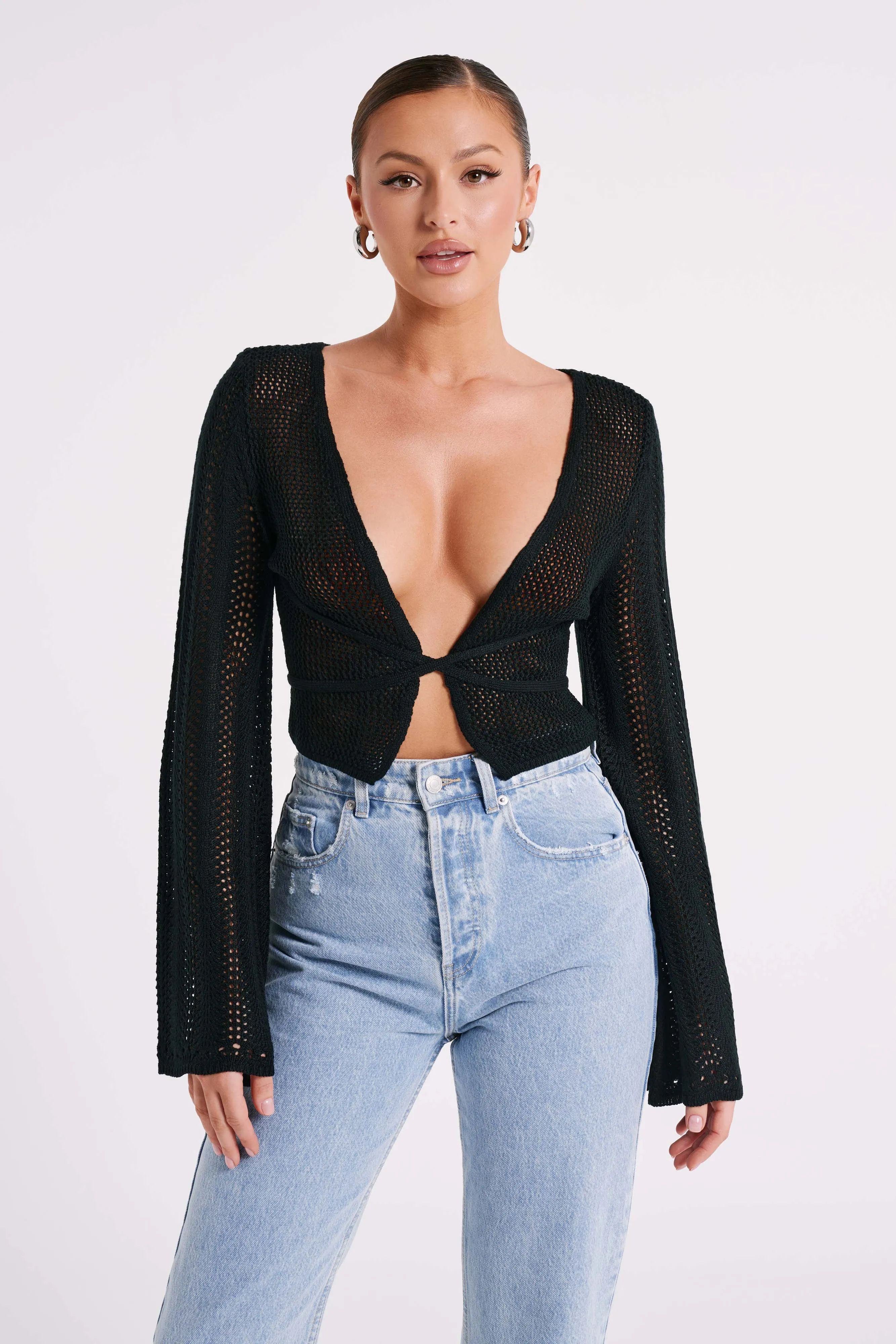 Debra Mixed Yarn Top - Black sold by Meshki