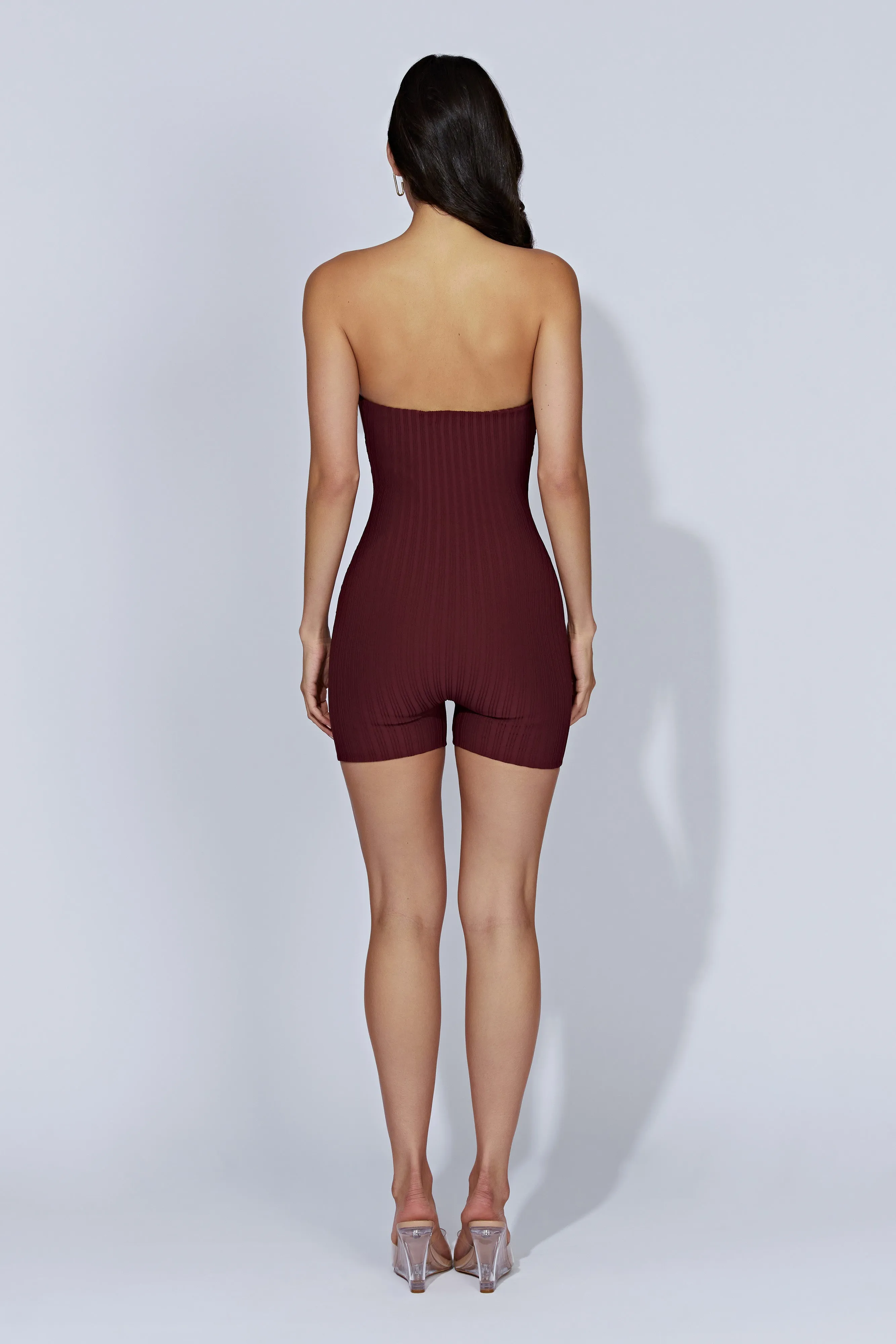 Ginny Strapless Knitted Playsuit - Cherry Chocolate sold by Meshki product image thumbnail 3