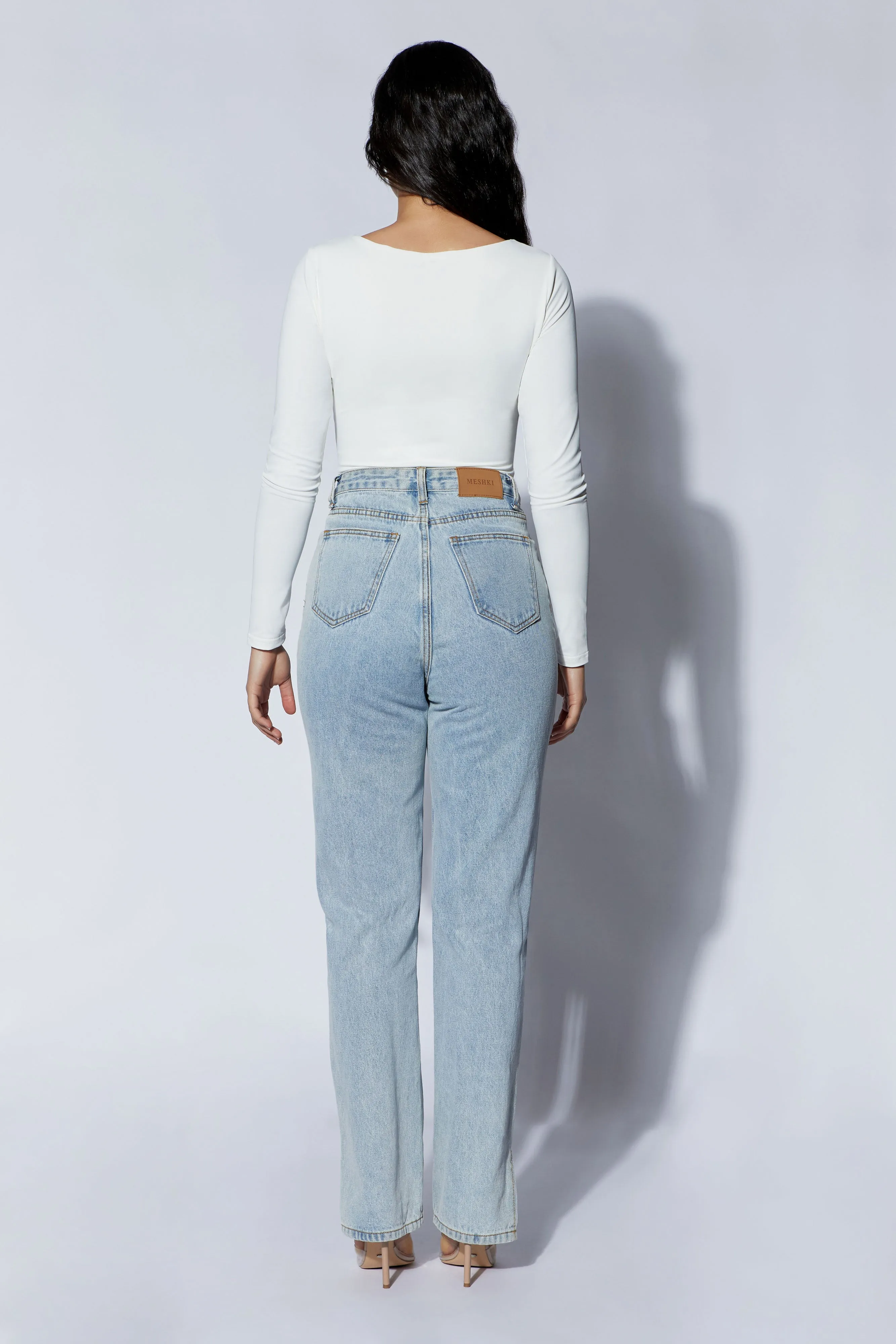 Nia Long Sleeve V Neck Bodysuit - White sold by Meshki product image thumbnail 2