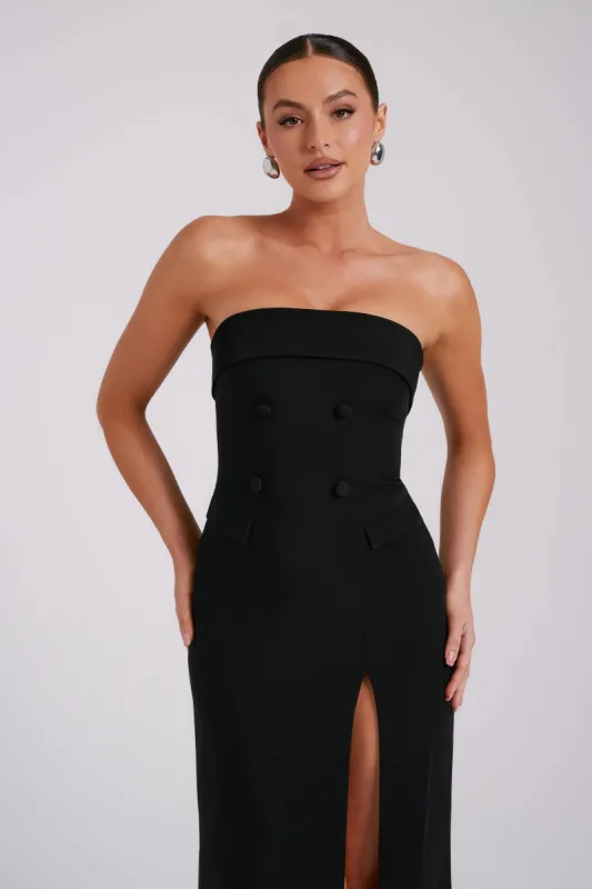 Abbie Strapless Suiting Maxi Dress - Black sold by Meshki