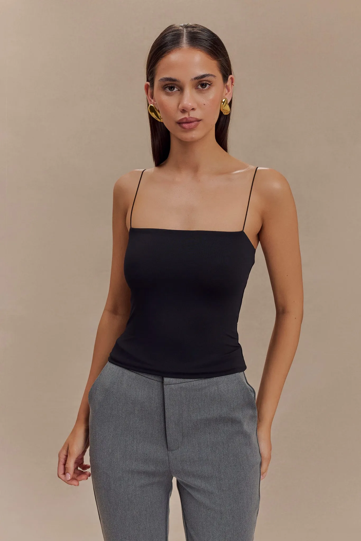 Arya Longline Spaghetti Strap Top - Black sold by Meshki product image thumbnail 2