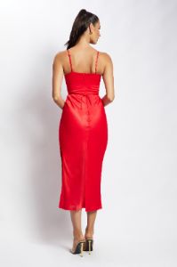 Cassie Ruched Cut Out Midi Dress - Red sold by Meshki